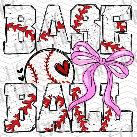 BSBG 11 - BASEBALL WITH HEARTS AND PINK BOW
