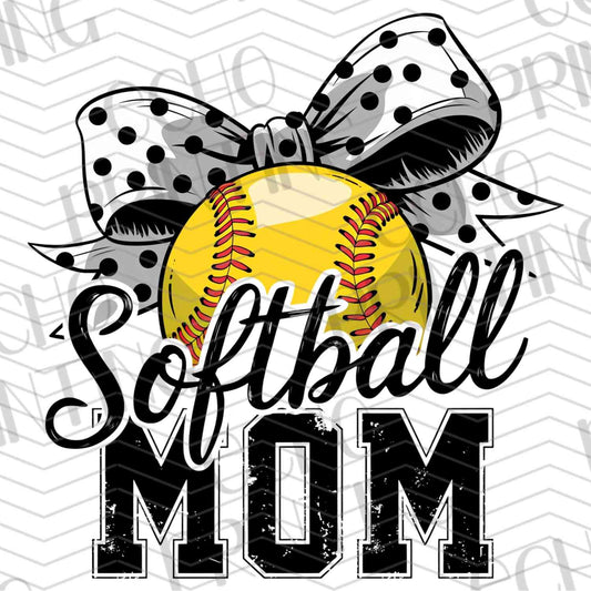 BSBG 240 - SOFTBALL MOM IN BLACK AND WHITE POLKA BOW