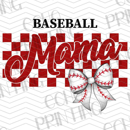 BSBG 37 - BASEBALL MAMA WITH RED CHECKERED BOW