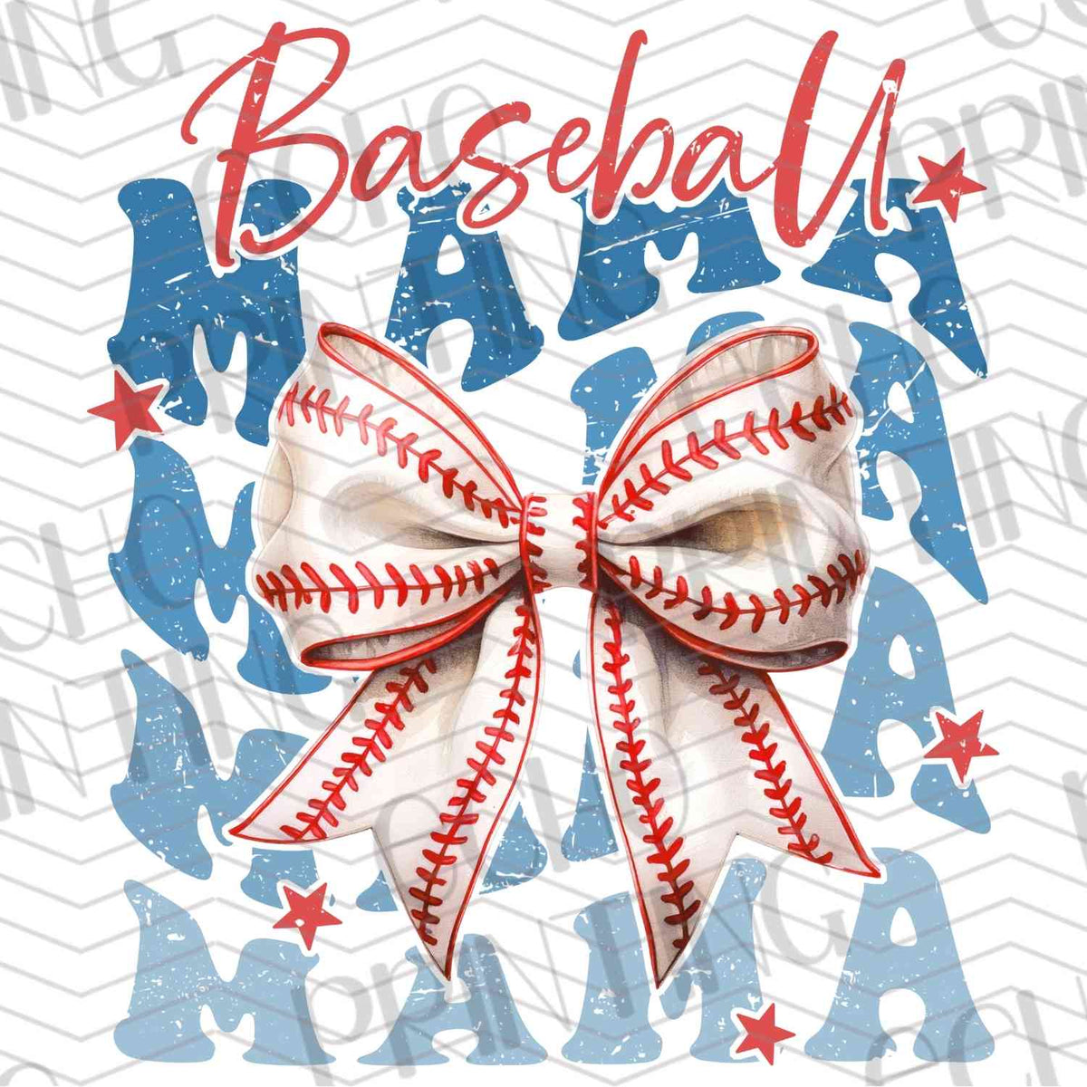 BSBG 52 - BASEBALL MAMA WITH RED BOW AND STARS