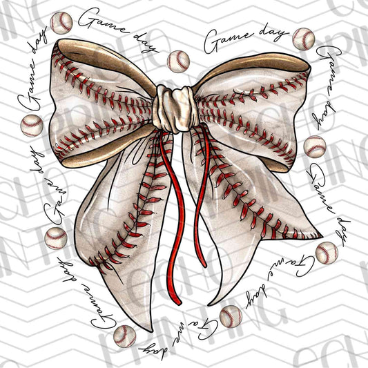 BSBG 63 - GAME DAY BOW WITH BASEBALL STITCHES