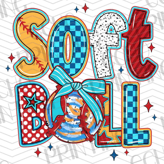 BSBG 7 - RETRO SOFTBALL WITH BOW AND STARS