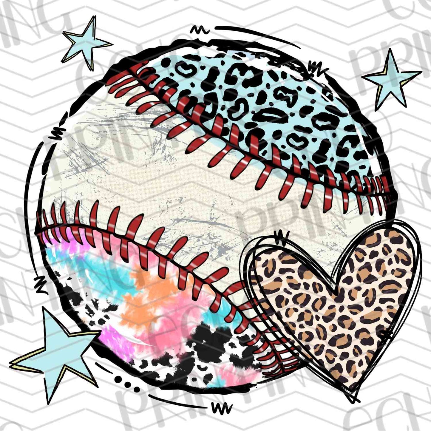 BSBG 92 – TIE-DYE LEOPARD BASEBALL WITH HEART