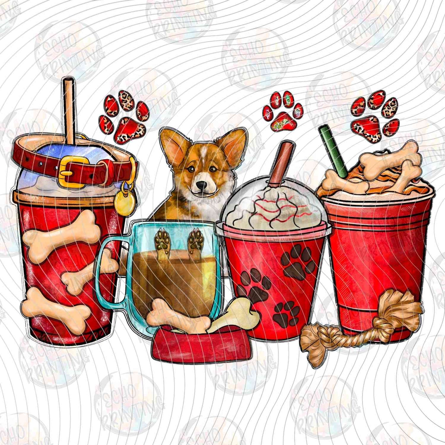 DOG 96 - DOGS IN ICED COFFEE DRINK CUPS