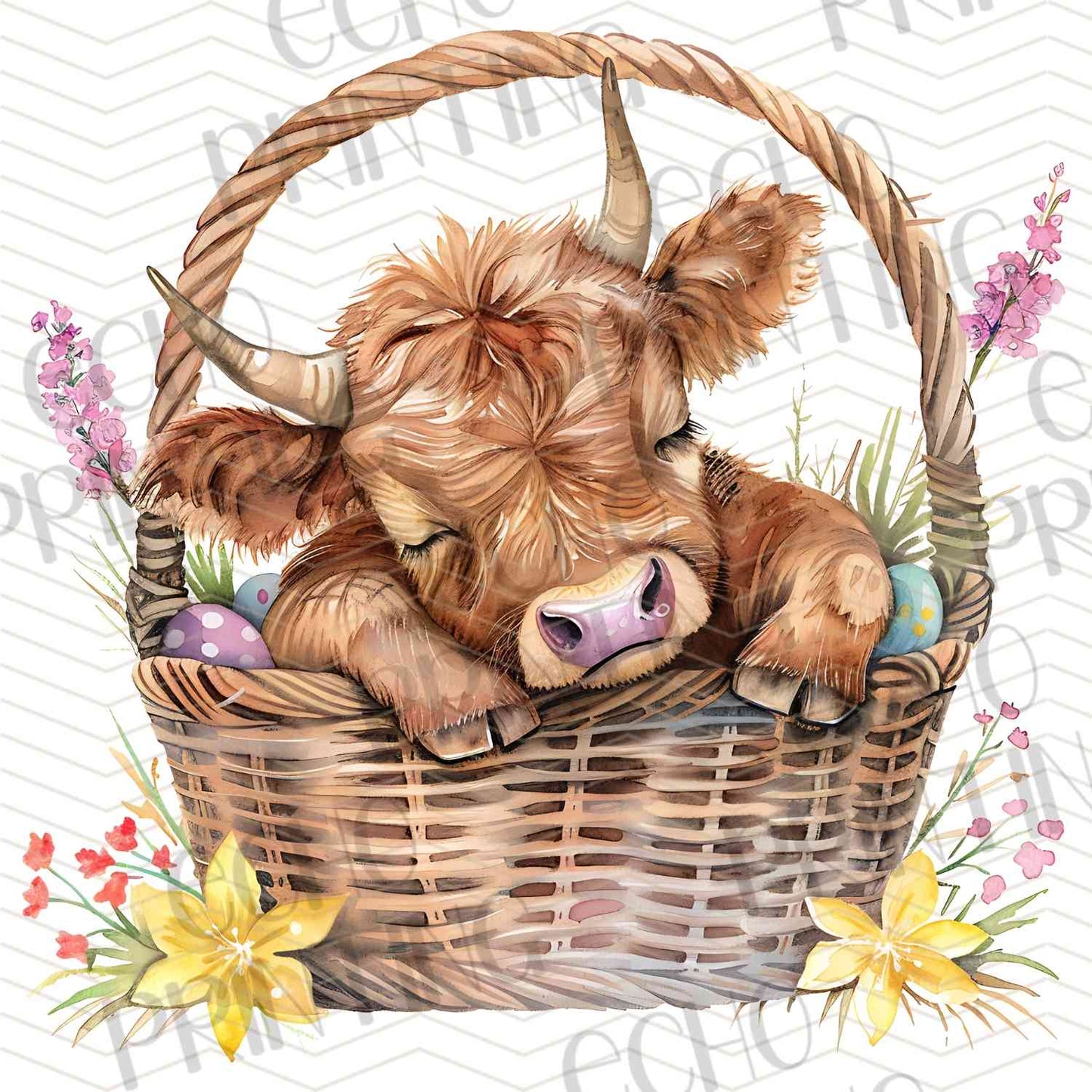 ESTRG 286 – SLEEPING HIGHLAND COW BASKET