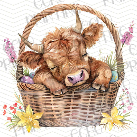 ESTRG 286 – SLEEPING HIGHLAND COW BASKET