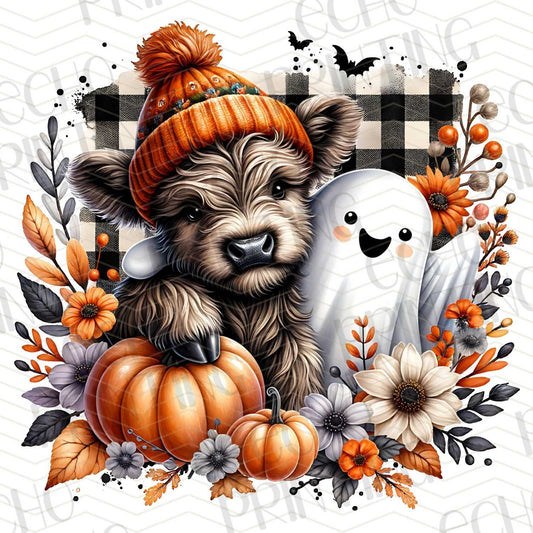 FLTK 107 – AUTUMN HIGHLAND COW WITH PUMPKINS AND GHOST