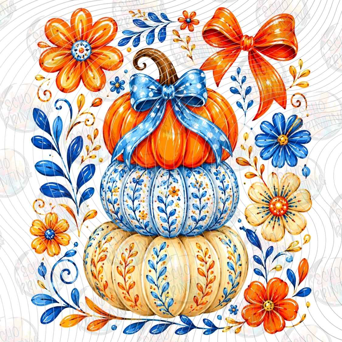 FLTK 1612 - BLUE PUMPKIN AUTUMN BOW