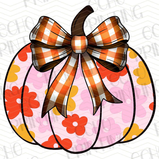 FLTK 198 – ORANGE FLORAL PUMPKIN WITH GINGHAM BOW