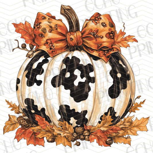 FLTK 28 – COWPRINT PUMPKIN WITH ORANGE BOW