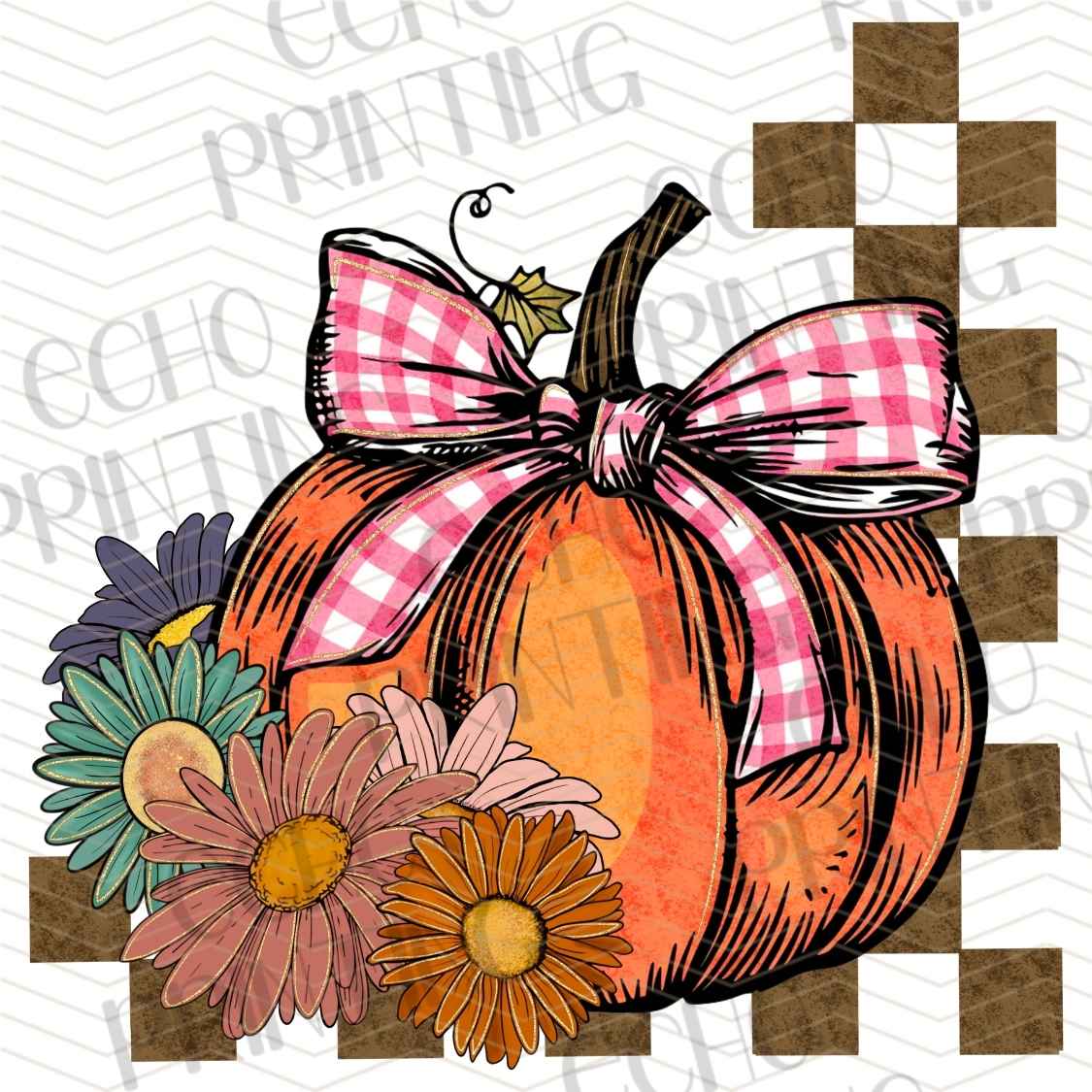 FLTK 665 - PUMPKIN FLORAL PLAID BOW