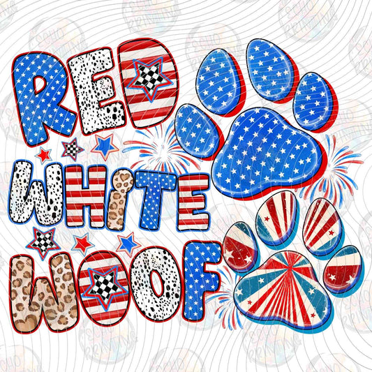 FOJG 689 - RED WHITE WOOF DOG