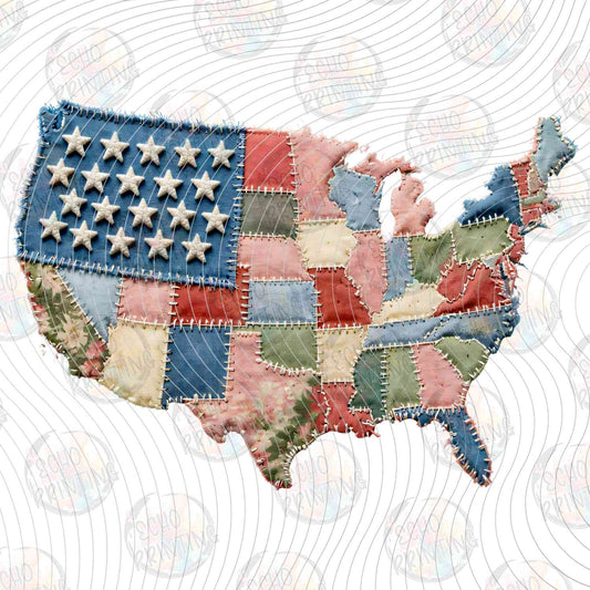 FOJG 776 - USA MAP WITH PATRIOTIC PATTERNS