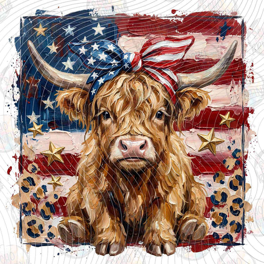 FOJG 780 - HIGHLAND COW WITH PATRIOTIC HEADBAND