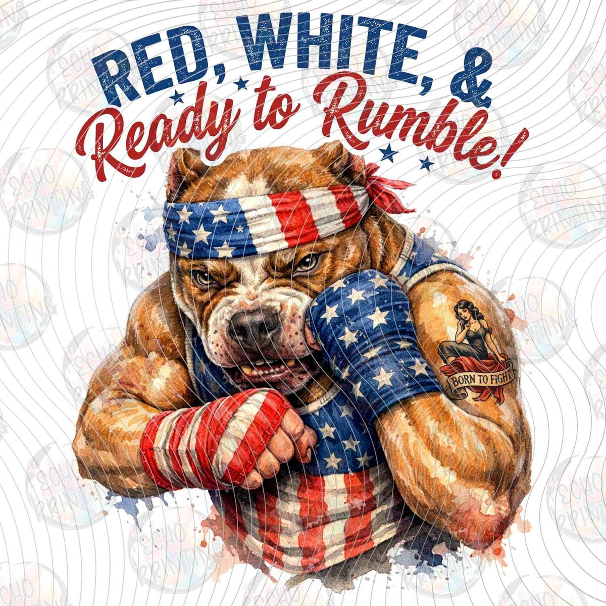 FOJG 827 - RED WHITE AND READY TO RUMBLE MUSCLE BULLDOG