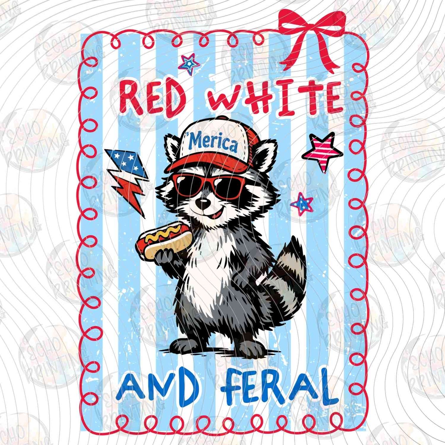 FOJG 851 - RED WHITE AND FERAL PATRIOTIC RACCOON