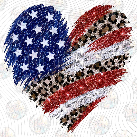 FOJG 854 - PATRIOTIC HEART LEOPARD PRINT