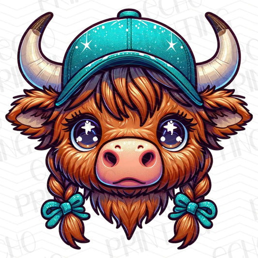FRM 1 - HIGHLAND COW IN TEAL BOW