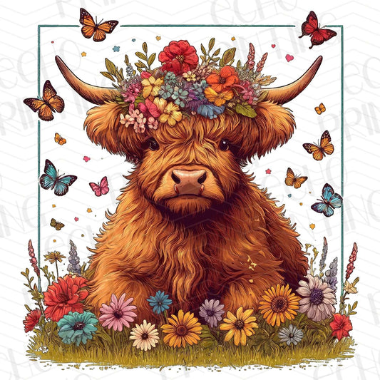 FRM 41 – WILD HIGHLAND COW WITH DAISIES