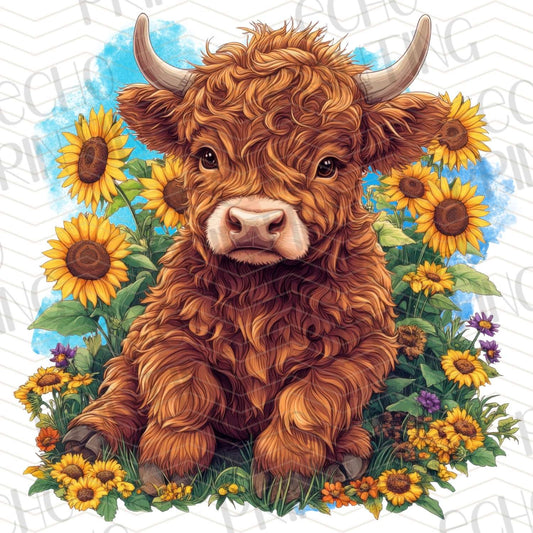 FRM 68 – HIGHLAND COW WITH SUNFLOWERS