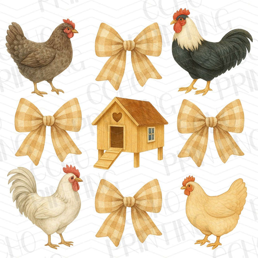 FRM 6 - FARM CHICKENS WITH HAY AND BOWS