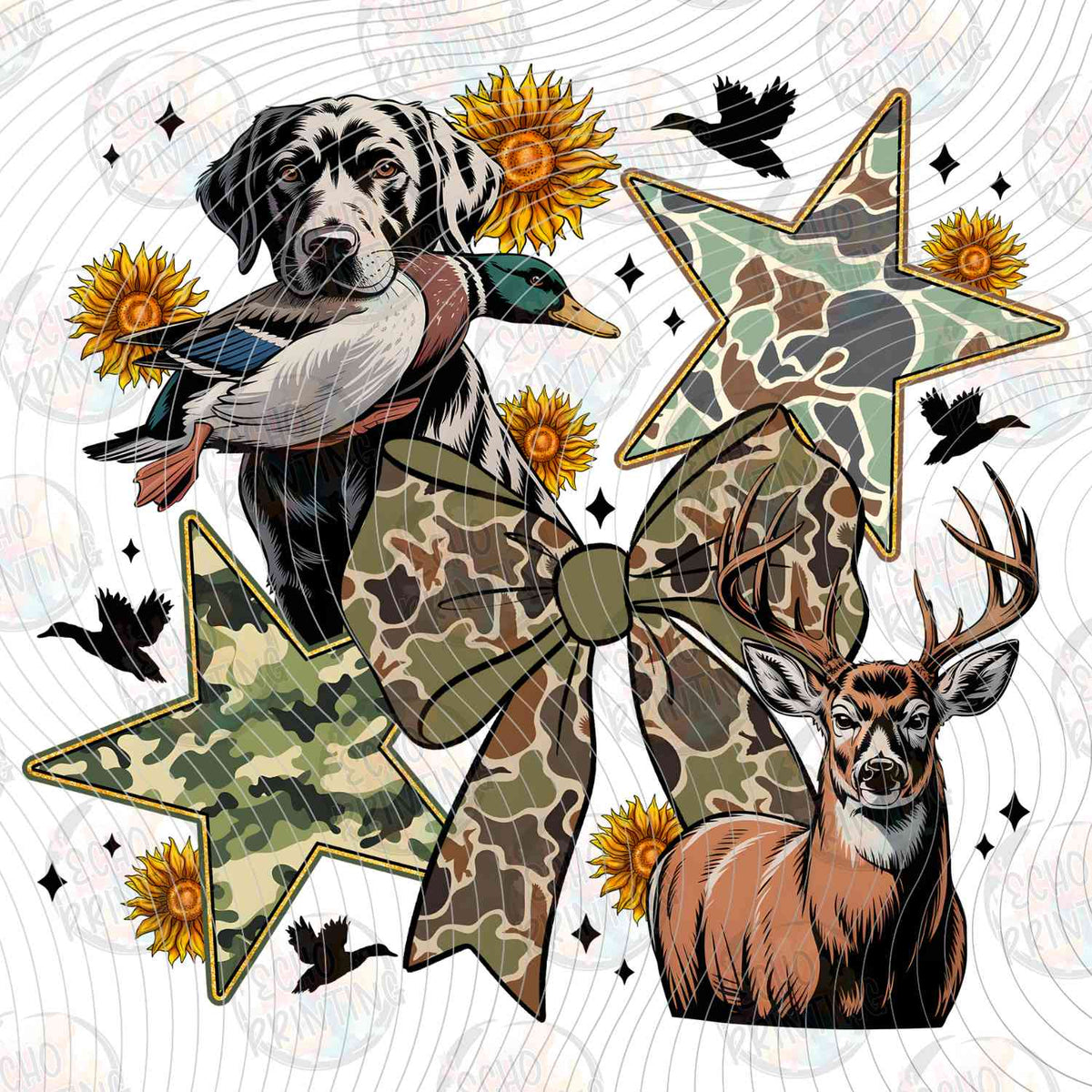 FSHT 312 - HUNTING DOG DUCK AND DEER COLLAGE