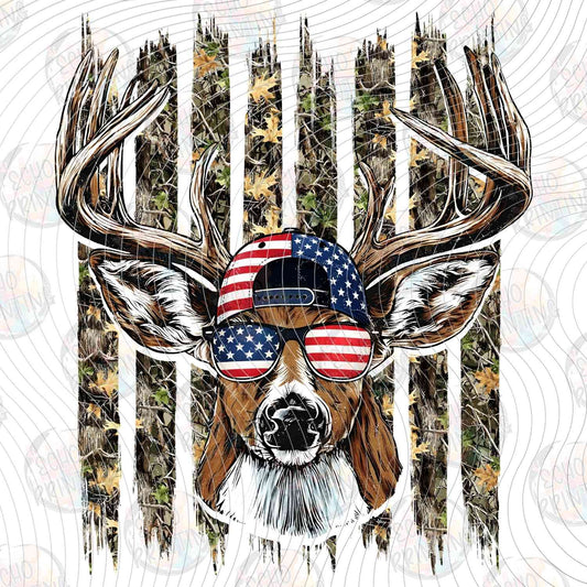 FSHT 320 - HUNTING DOG WITH PATRIOTIC SUNGLASSES AND ANTLERS