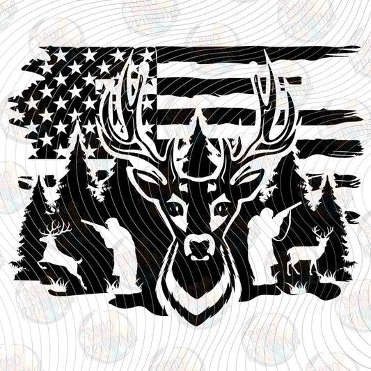 FSHT 466 - DEER FLAG SILHOUETTE