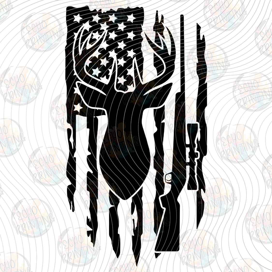 FSHT 481 - FLAG DEER SILHOUETTE