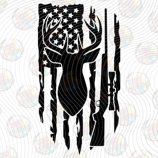 FSHT 481 - FLAG DEER SILHOUETTE