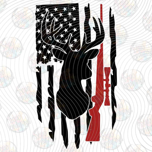 FSHT 484 - FLAG DEER SILHOUETTE