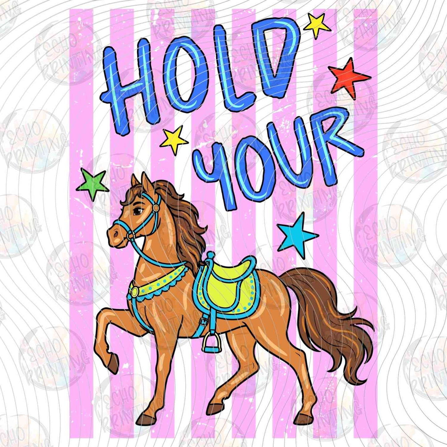FSSG 749 - HOLD YOUR HORSES ON PINK AND PURPLE STRIPES