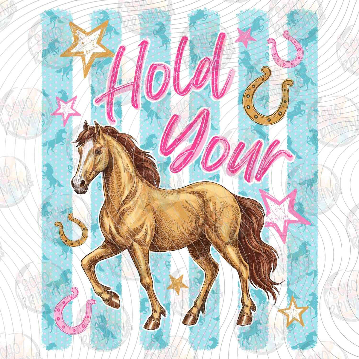 FSSG 759 - HOLD YOUR HORSES HORSE ON BLUE STRIPES