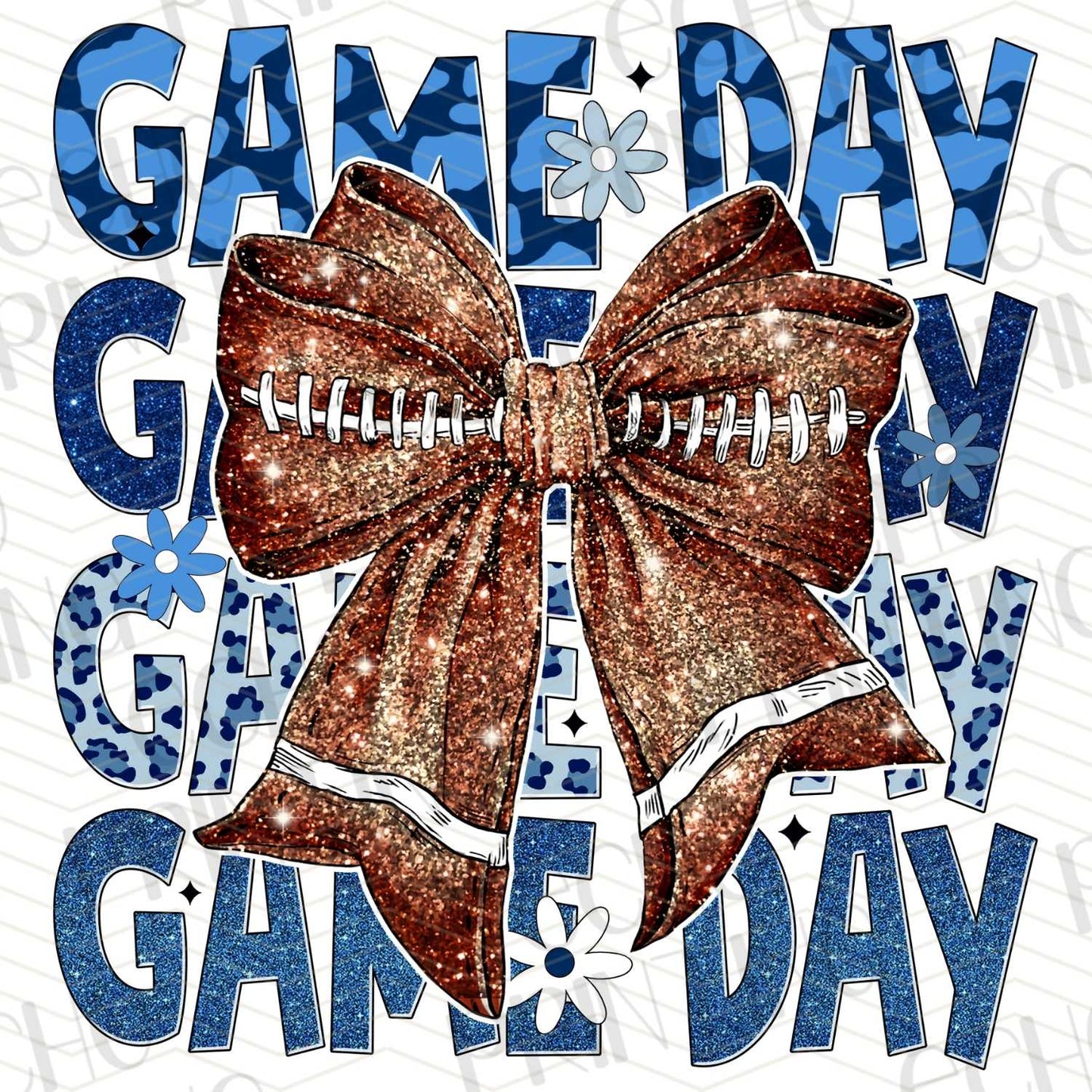 FTBG 131 - GAME DAY STACKED BLUE WITH SPARKLE FOOTBALL BOW