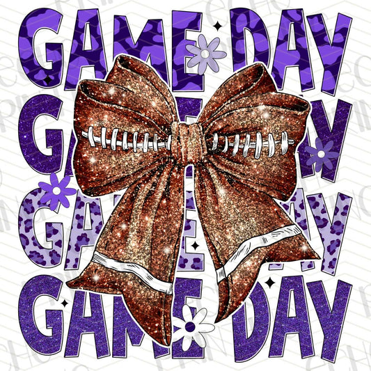 FTBG 132 - GAME DAY STACKED PURPLE WITH SPARKLE FOOTBALL BOW
