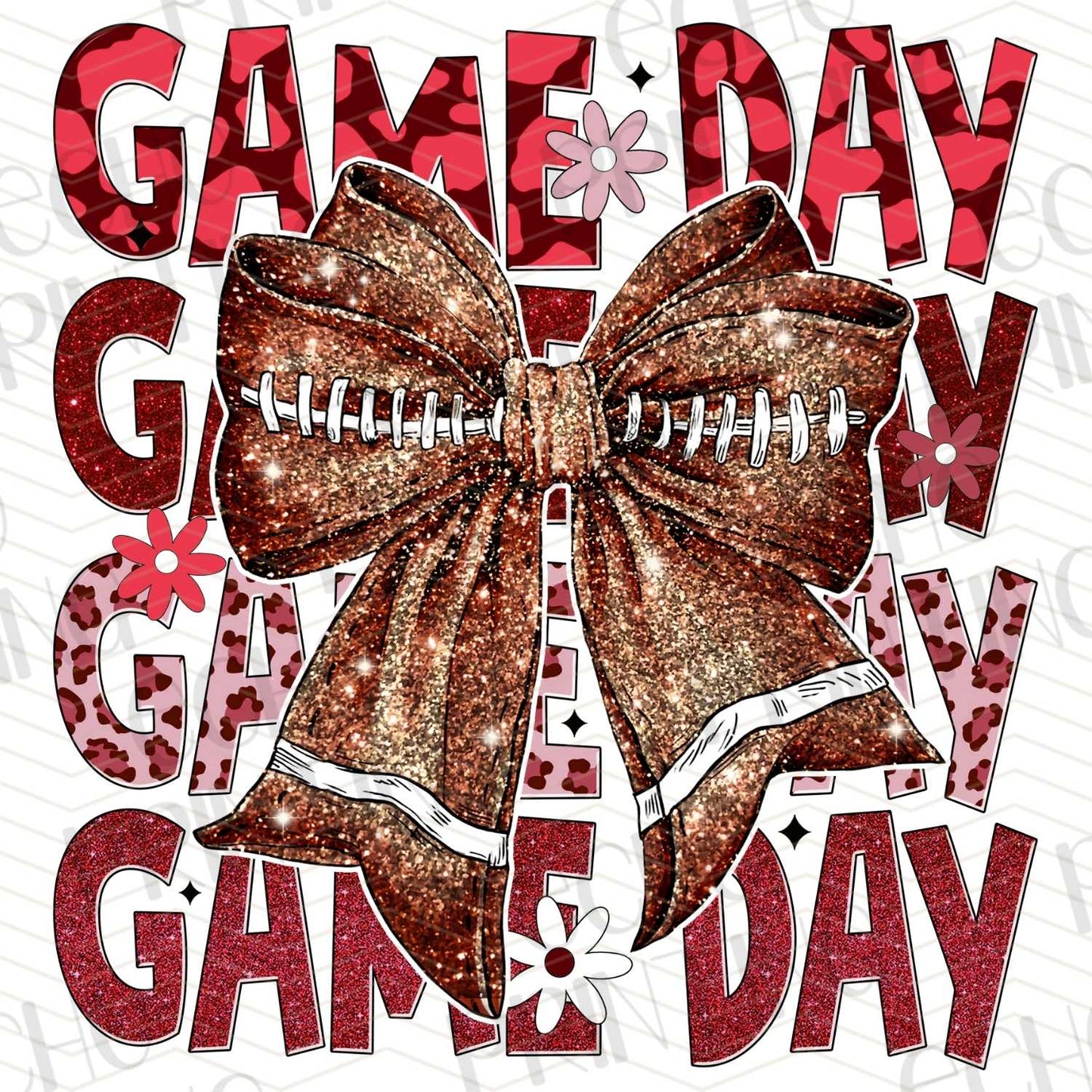 FTBG 133 - GAME DAY STACKED RED WITH SPARKLE FOOTBALL BOW