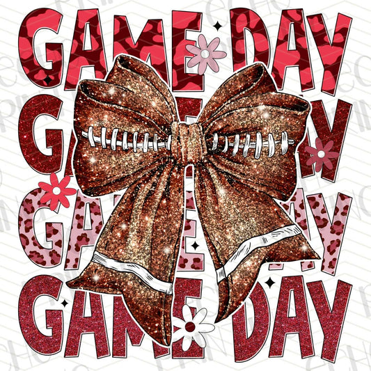FTBG 133 - GAME DAY STACKED RED WITH SPARKLE FOOTBALL BOW