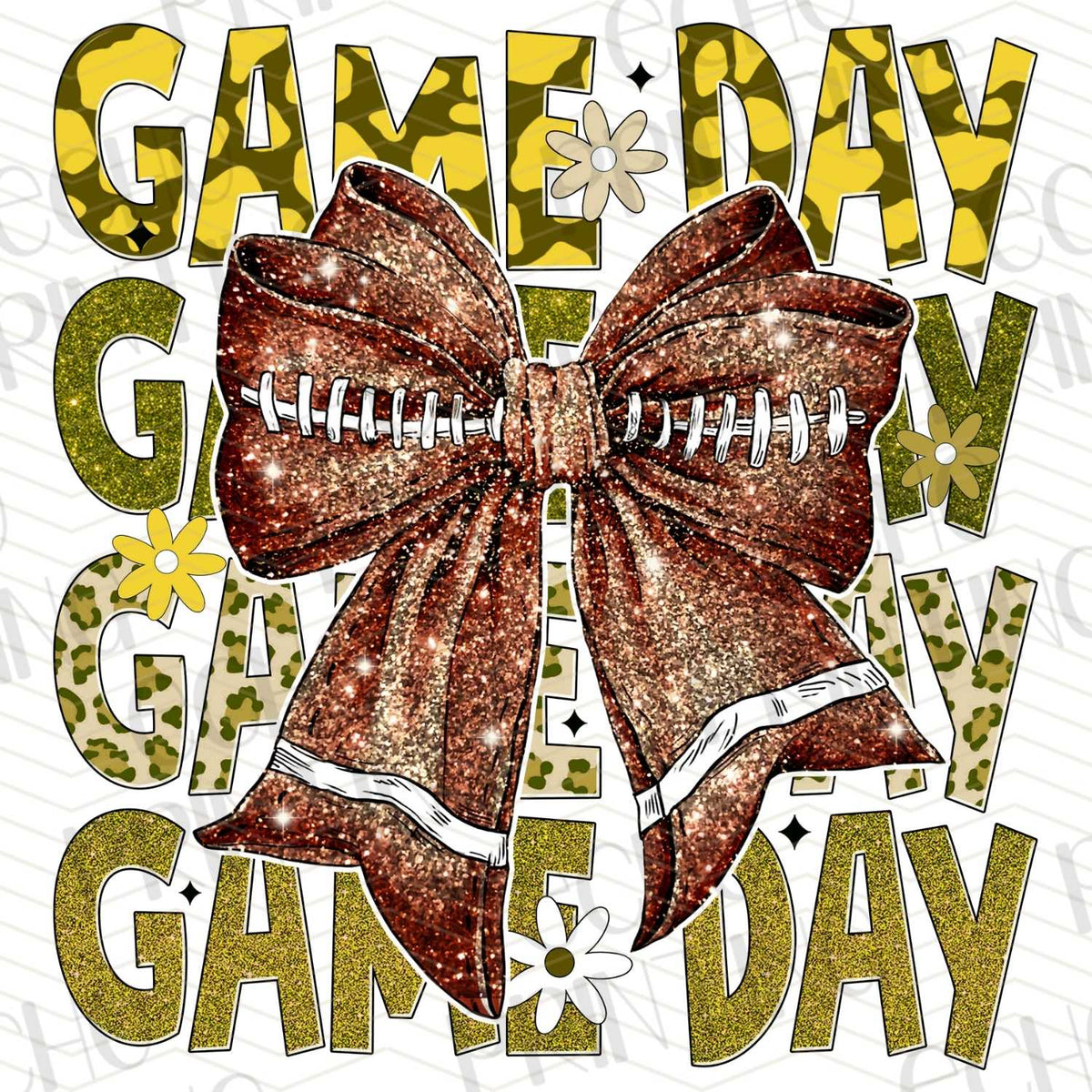 FTBG 134 - GAME DAY STACKED YELLOW WITH SPARKLE FOOTBALL BOW