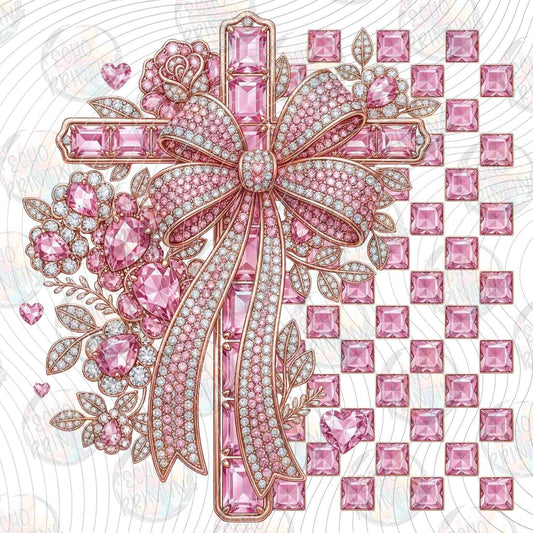 FTHG 1075 - PINK BOW AND CHECKERED PATTERN