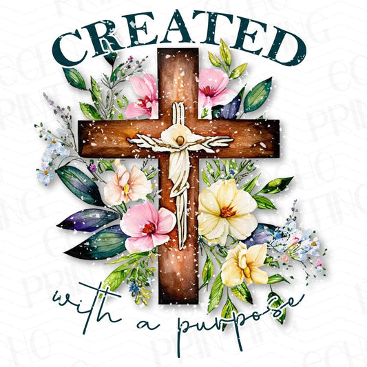FTHG 106 - CREATED WITH A PURPOSE - CROSS WITH FLOWERS