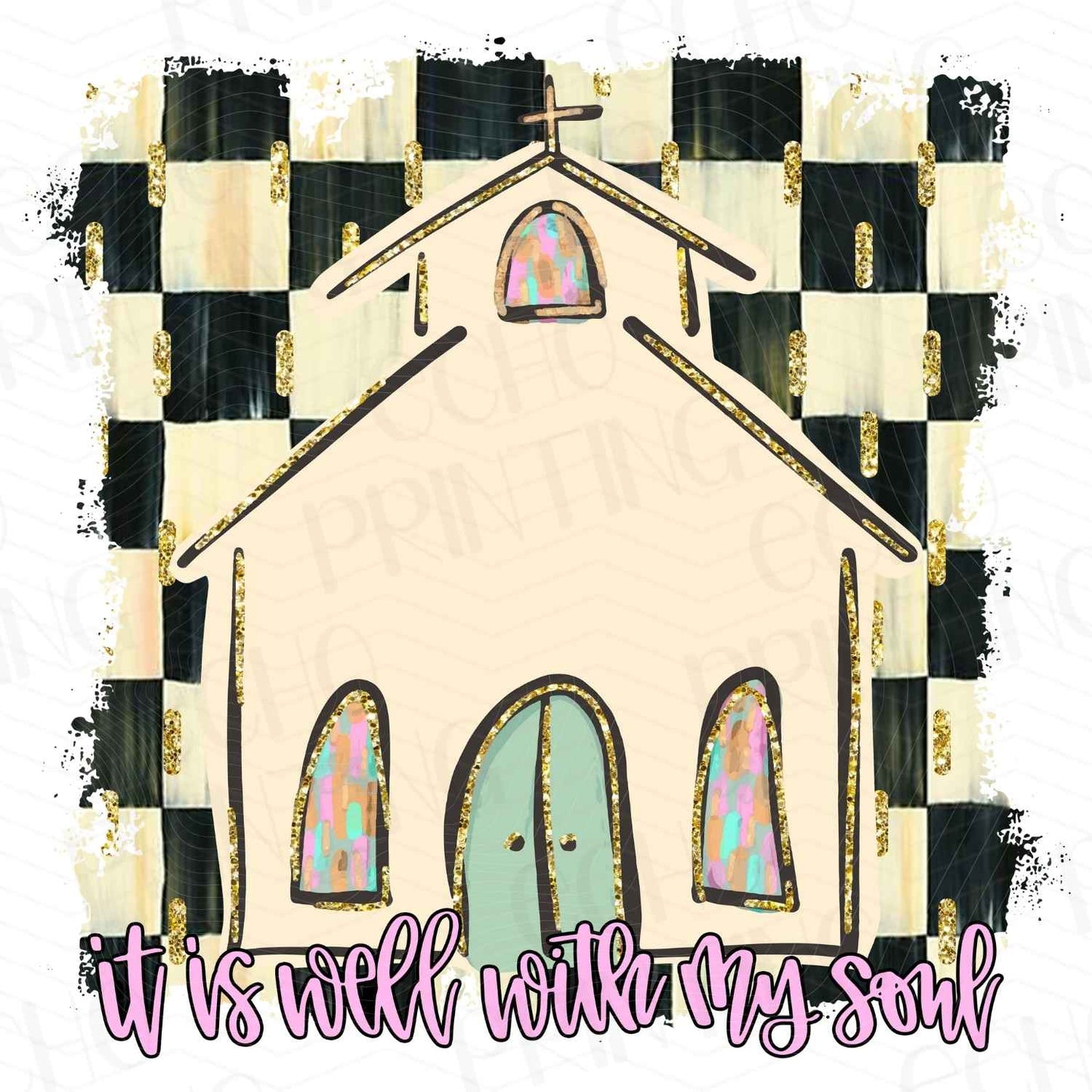 FTHG 24 - VINTAGE CHECKERED CHURCH FAITH SCENE