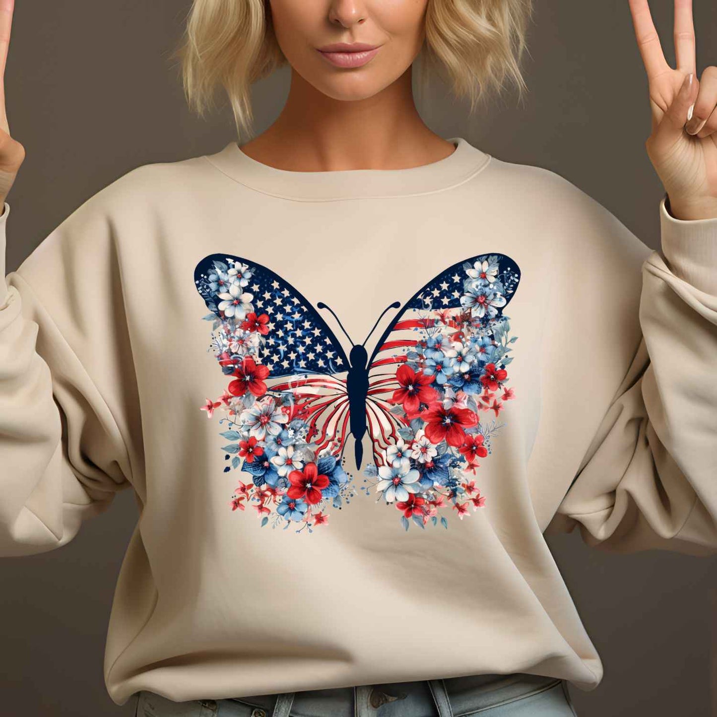 E41639 - Floral Butterfly USA Flag