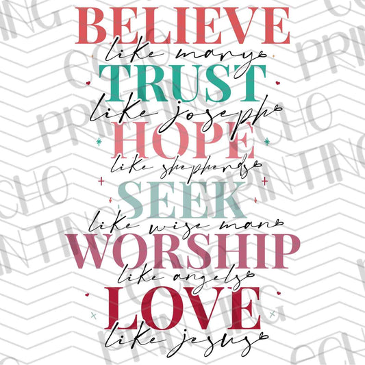 VLTG 507 - BELIEVE TRUST HOPE SEEK WORSHIP LOVE