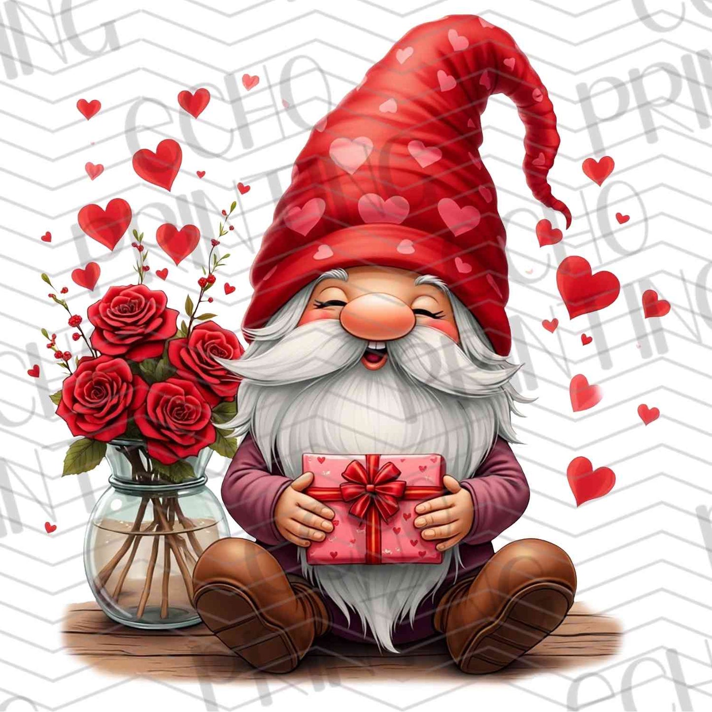 VLTG 526 - VALENTINE GNOME WITH ROSE BUNDLE