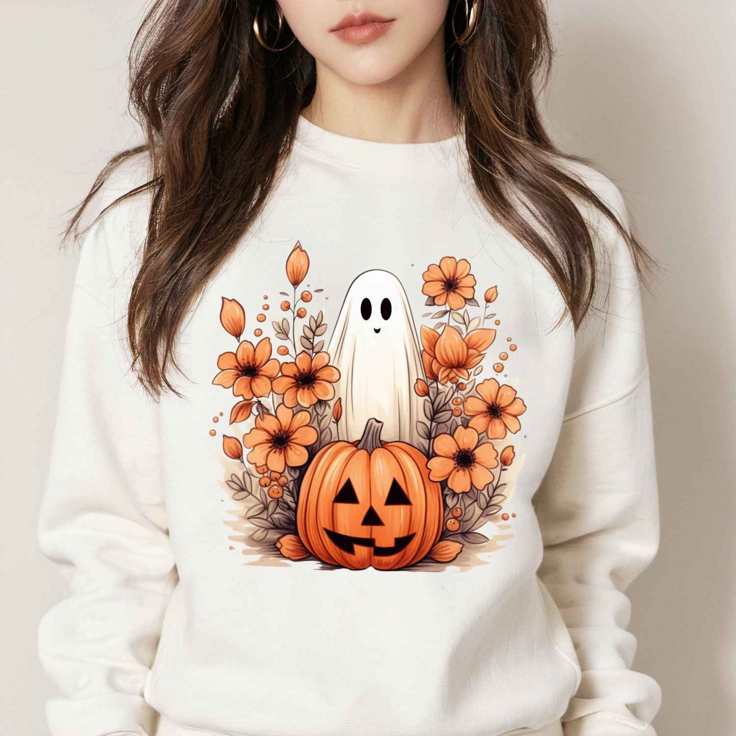 E45627 - Ghost Pumpkin Floral Fall Halloween