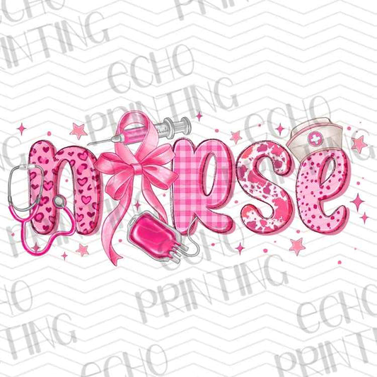 HLTCR 352 - PINK GLITTER NURSE RETRO LETTERING