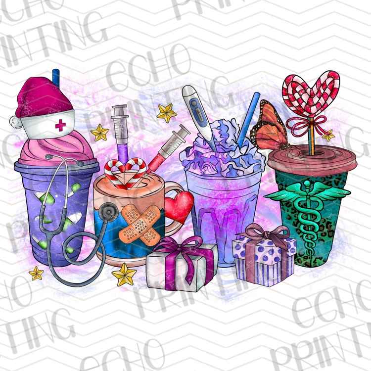 HLTCR 427 - COLORFUL NURSE DRINKS HEALTHCARE THEME
