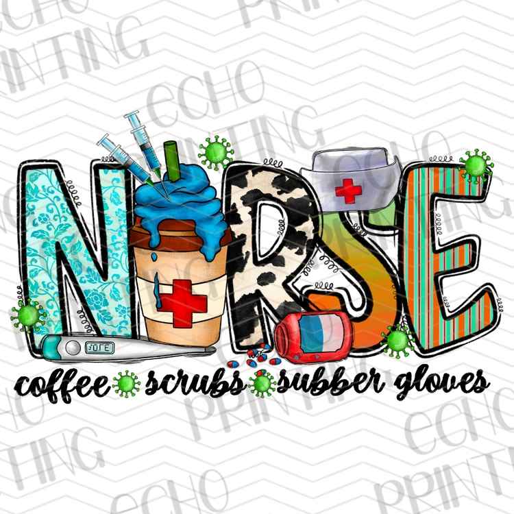 HLTCR 428 - NURSE COFFEE SCRUBS RUBBER GLOVES