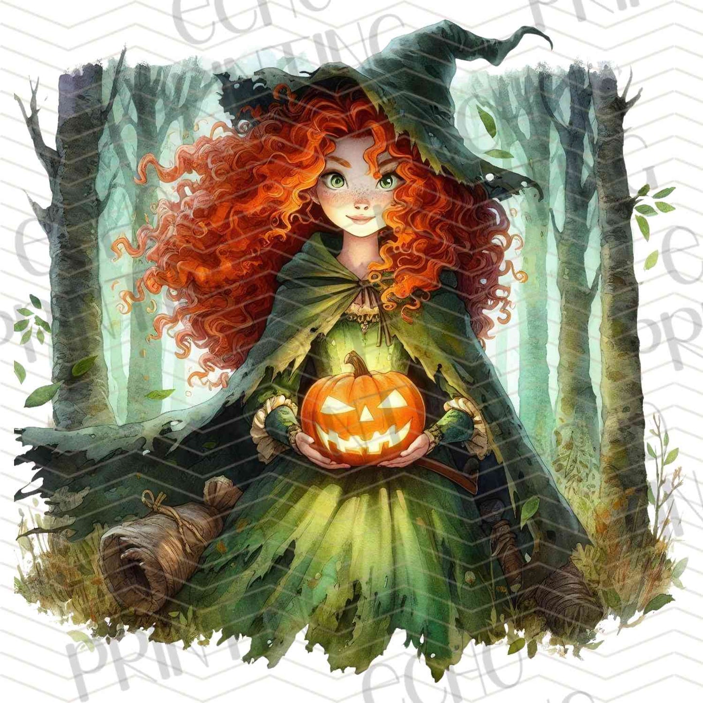 HLW 1088 – CURLED HAIR GIRL IN GREEN FOREST