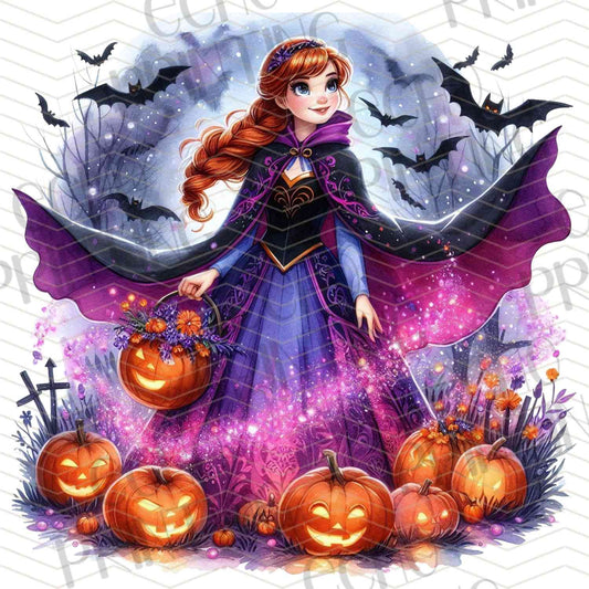 HLW 1093 – PURPLE DRESS GIRL WITH PUMPKINS